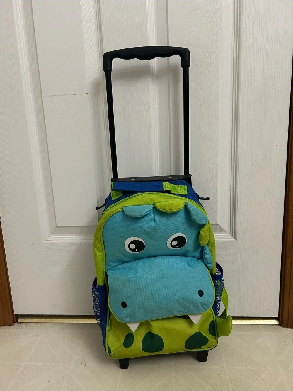 Kids Rolling Backpack - Blue & Green Dino Design mini suitcase small little kids